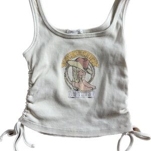 Tilly’s Full Tilt “New Sheriff In Town” Cowgirl Crop Tank Top Small Ivory Yellow